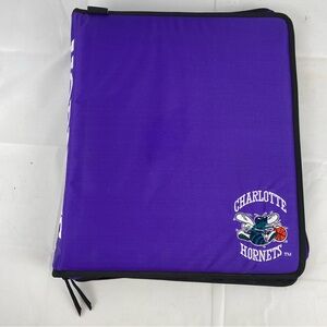 VTG 90s Charlotte embroid Hornets NBA basketball team purple zipper binder 3”